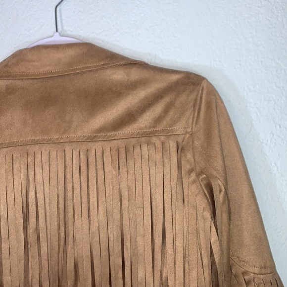 Brown Fringe Faux Suede Leather Cowboy Style Long Sleeve Coat - Picture 10 of 14